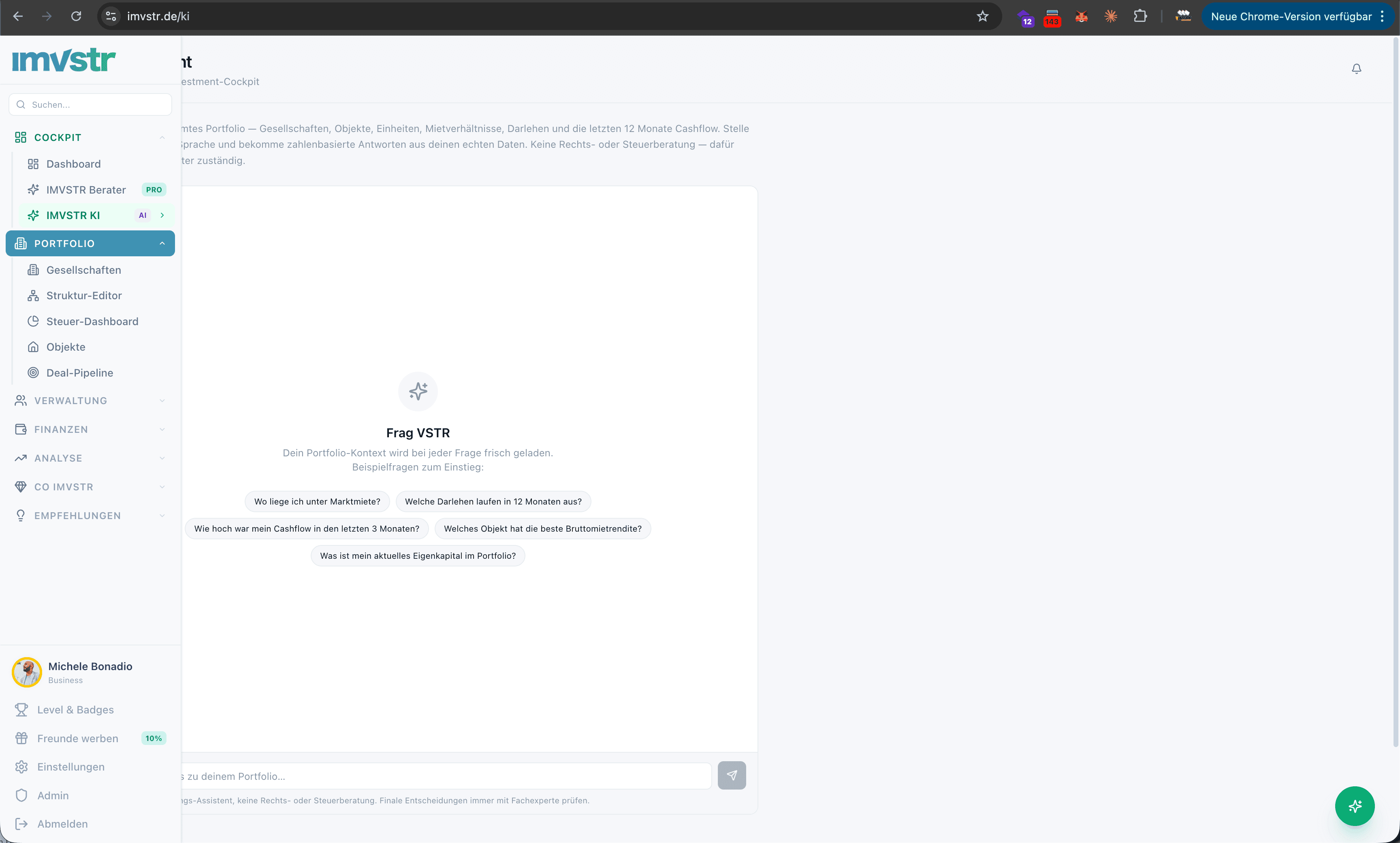 IMVSTR Navigation mit allen Modulen und Sidebar