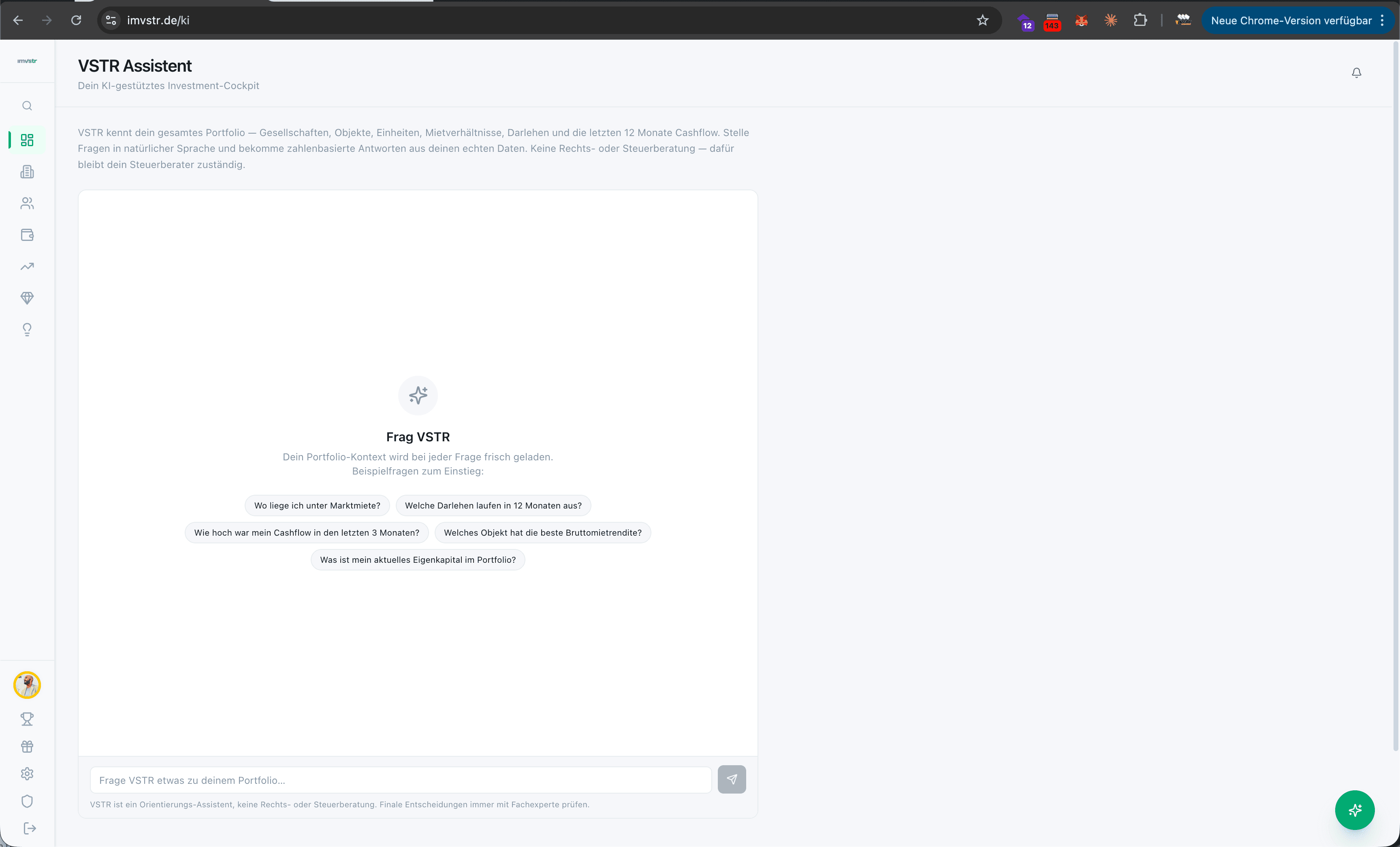 VSTR KI-Assistent — Chat-Interface mit Portfolio-Fragen